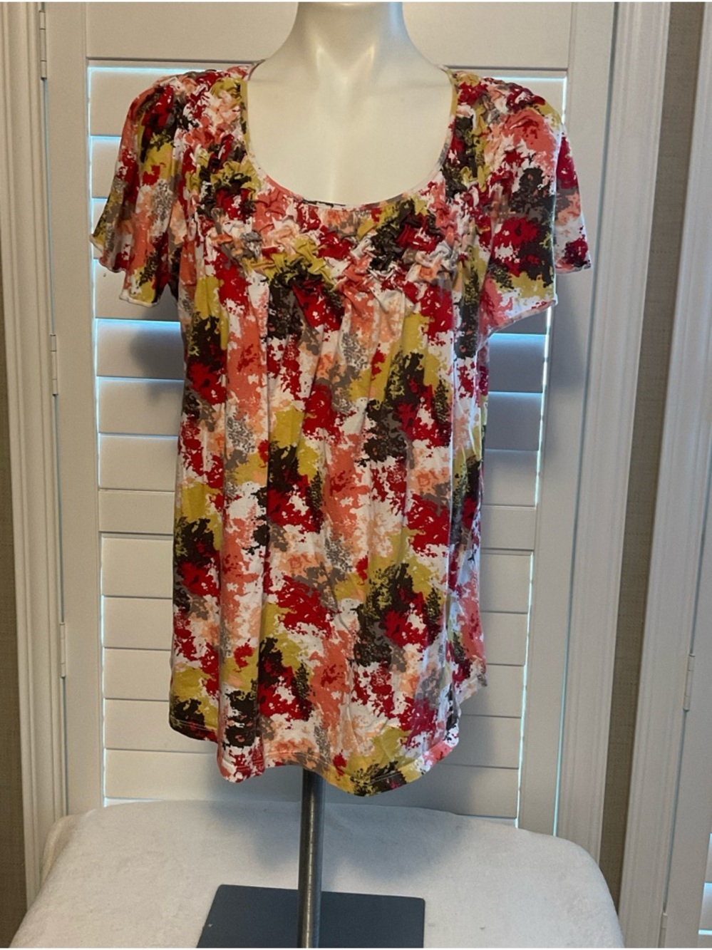 Style & Co. Scoop-Neck Short Sleeve Tunic in Red, Pink & Olive
